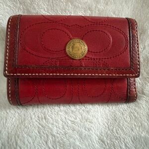 Coach Hampton Burgundy Coach Embossed Stitching signature C mini vintage wallet